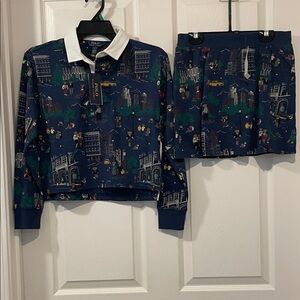 Ralph Lauren Girls Polo Bear Cotton Rugby Shirt & Skort Set New with Tags
